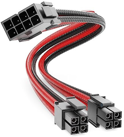 deleyCON 4+4-Pin EPS Processore CPU Cavo di Alimentazione Cavo di Estensione 30 cm - 18 AWG Scheda Madre PSU PC Computer Nylon Cavo di Corrente Spina a Presa - Nero Rosso