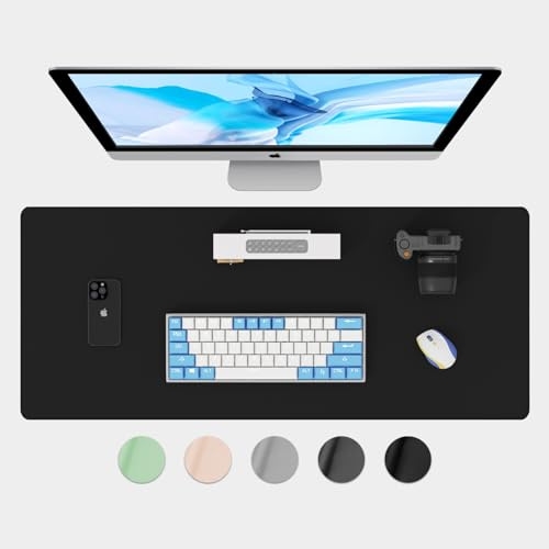 DAWNTREES: Leather Desk Protector Mat, Desk Mat, Desk Pad, Leather Desk Mat | Leather Desk Protector Mat, 90 x 40 cm, Black PU leather, waterproof, non-slip and smooth for keyboard, laptop and mouse