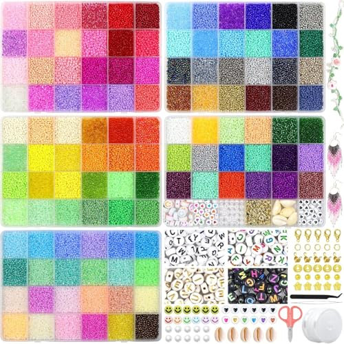 48690 Pièces 114 Couleurs Petites Perles de Rocaille 2mm, Boite de Perles pour Bracelet, Kit Perles Bijoux Adulte, DIY