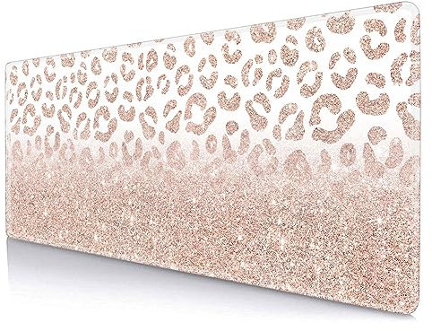 SXCKANG Großes Mauspad, Glitzer-Leopardenmuster, niedlich, Schreibtischunterlage für Heimbüro, Computerzubehör, 80 x 30 cm, Rosa