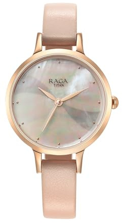 Titan Raga Power Pearls Quartz Analog Mother of Pearl Dial Leather Strap Watch for Women-NS2666WL04