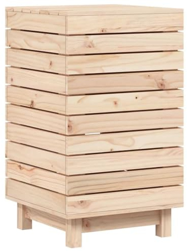 vidaXL Wäschetruhe, Wäschekorb mit viel Stauraum, Atmungsaktiv Wäschesammler mit Deckel, Wäschebox Wäschetonne Wäschebehälter, Massivholz Kiefer