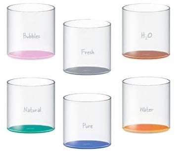 WD Lifestyle - Set 6 Bicchieri in Vetro borosilicato 250ml con Scritta Decorativa e Fondo Colorato