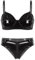 Oyolan Damen Lack Leder Bügel BH Push Up Bra Mini Tanga Erotische Dessous Set Bikini Hose Lingerie Clubwear Schwarz M