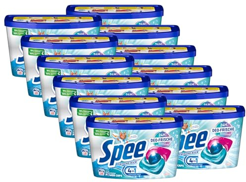 SPEE Power Caps Deo-Frische Frische-Kick 12x 18 WL (216 Waschladungen), vordosiertes Vollwaschmittel mit 4 + 1 Formel bekämpft Alltagsgerüche für 24 h Deo-Frische, für Temperaturen von 20° - 95° C