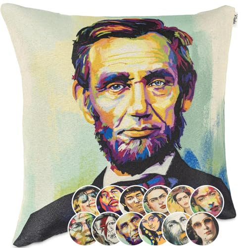 Kissenbezug Dekokissen Gobelin Kissen Sofakissen Kissenbezüge Kissenhülle Zierkissen Pop Art Motiv beidseitig Bedruckt Abraham Lincoln 40x40cm ohne Füllung