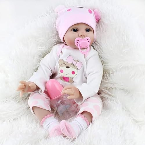 JIEBOTE Reborn Puppen 22-Zoll weiches Baby Gefühl Realistisch-Neugeborenes Süßes Lächeln Schlafen Real Life Baby Puppen mit Geschenk-Box für Kinder Alter 3