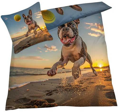 YELDAN Bettwäsche 140x200 Hund, Tiere Bettbezug, Bettwäsche-Sets 2 teilig, Weich & Bügelfrei Mikrofaser Wendebettwäsche und 1 Kissenbezug 80x80 mit Umschlag