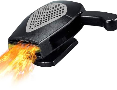 Riloer Ventilateur de chauffage de voiture, 12V 150W Durable 2 en 1 Auto Chauffage Antibuée Refroidisseur Sèche-linge Déshumidificateurs Dégivreur, Dégivreur Portable Réglable