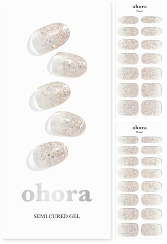 ohora Semi Cured Gel Nail Strips (N Sparkle Glam) - Salon-Quality, Long Lasting, Easy to Apply & Remove - Includes 2 Prep Pads, Nail File & Wooden Stick
