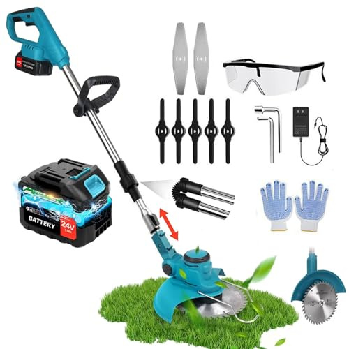 CHDGSJ Tondeuse électrique sans fil avec lame en métal, tondeuse de jardin pliable avec couteaux, tondeuse à gazon avec batteries lithium-ion 24 V (1 pièce, batterie, US)