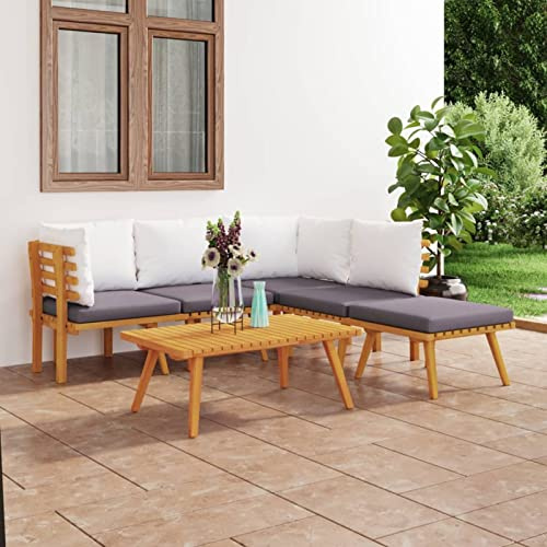 SECOLI Lounge Gartenmöbel Set Holz mit Tisch Gartenlounge Holz Set Lounge Sofa Outdoor Holz Balkon Lounge Sofa Ecksofa Sitzgruppe Garten Holz Gartengarnitur Massivholz Akazie-6-tlg