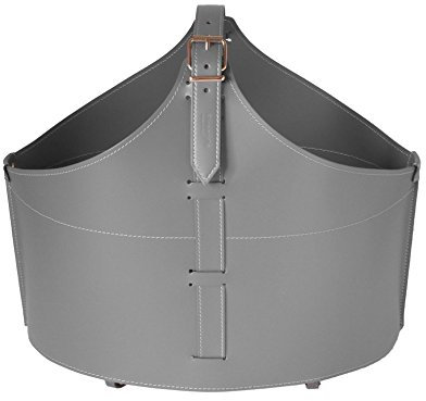 LIMAC Design FABIA Holzkorb aus Leder für den Innenbereich, Kaminholzkorb für Brennholz, Brennholztasche mit gummierten Rädern, Hergestellt in Italien. (Anthrazit)