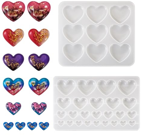 PandaHall Lot de 2 moules en silicone pour pendentif en forme de cœur et résine UV pour loisirs créatifs époxy et fabrication de bijoux