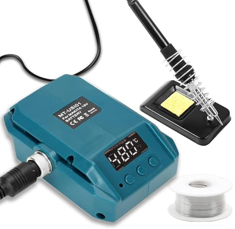 TPDL Fer à souder sans fil 60 W pour batterie Makita 18 V, fer à souder numérique, température réglable de 180 à 480 °C, fil à souder 50 g, support de fer à souder, interrupteur ON/OFF pour bricolage,
