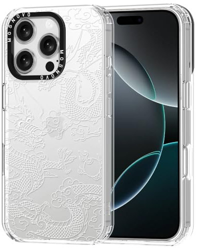 MOSNOVO Case for iPhone 16 Pro, [Buffertech 6.6ft Military-Grade Drop Protection] [Anti Peel Off Tech] Clear TPU Bumper Phone Case Cover Design - White Dragon