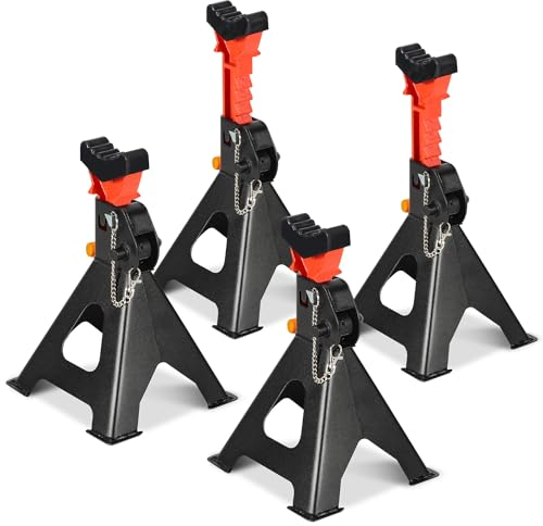 Ollewiellan 4 cavalletti di sostegno 3T regolabili in altezza 285 – 430 mm, cavalletti di sostegno per auto con alette di sicurezza e cuscinetti in gomma, supporto per auto