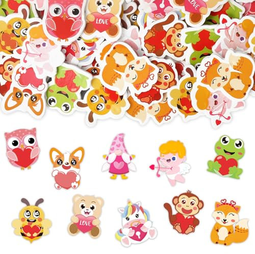 Whaline 200 Stück Valentinstags-Schaumstoff-Aufkleber, verschiedene Cartoon-Tier-Herzen, selbstklebende Aufkleber für Hochzeit, Jahrestag, Party, Bastelbedarf