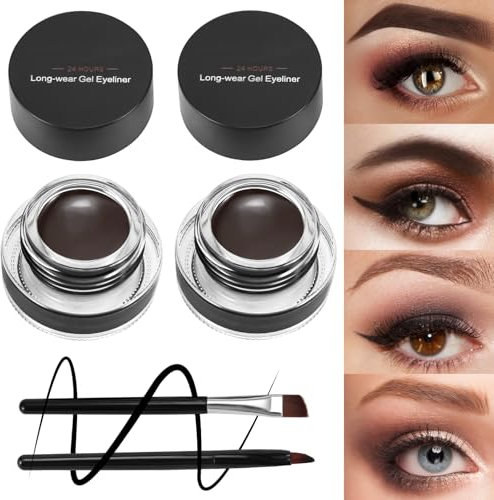 Boobeen 2 Farben Liner Eyeliner Gel Waterproof - Augenbrauenfarben Gel Formel Long Lasting - Augen Makeup Set mit 2 Pack Eyeliner Pinsel und Brauenpinsel