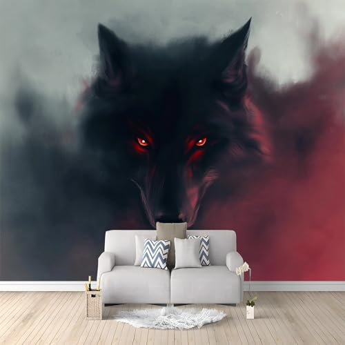 Papier Peint de Photo Loup Animal Noir Et Gris 500x280 cm Papier Peint Murale intissé Panoramique, Papier Peint Personnalisé Pour Garçon Fille Ado Chambre Salon Décor