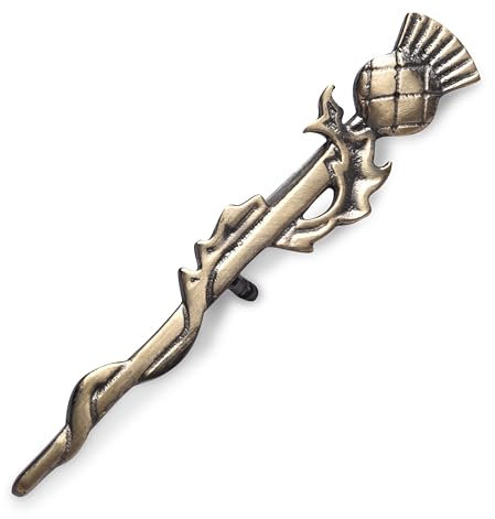 Kilt Emproium Scottish Thistle Vine Kilt Pin, Rust Free Brass - 4 inches (Antique Brass)