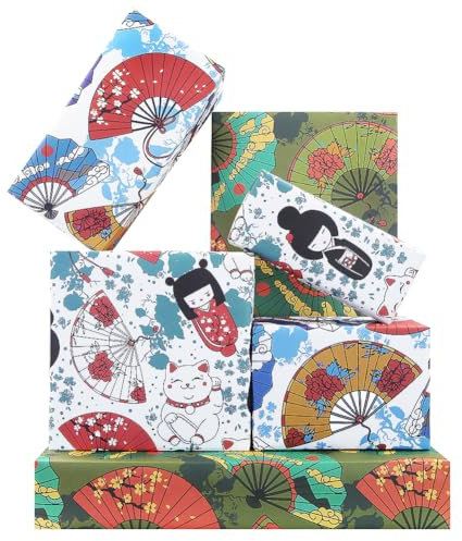 Japanisches Geschenkpapier, 6 Blatt, japanischer Stil, Fan-Katze Maneki Neko, 4 Stile, gefaltet, flach, Geschenkpapier für Geburtstag, Hochzeit, Babyparty, Basteln, Geschenkverpackung