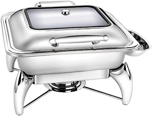 SQMGFA Dining Food Heater - Stainless Steel Hot Pot Buffet Set with Glass Viewing Lid and Built-in Lid Holder, Round Food Warm Plate for Parties, Dinner Parties and Di