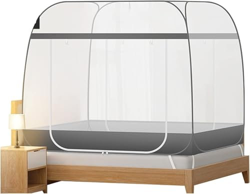 Moskitonetz für Einzelbett und Doppelbett, Moskitonetz zum Schutz vor Abstürzen, faltbar und tragbar für den Außenbereich – Moskitonetz (Farbe: Grau, Größe: 2 x 2,15 x 1,6 m)