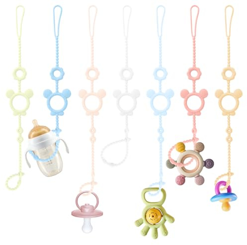 NVGVUP 7 Stück Schnullerkette Silikon, Cup Catcher Trinkbecher Halter | Verstellbarer Sicherheitsgurt für Trinkbecher, BPA-frei, Sicherheitsgurte für Flaschen, Beißring