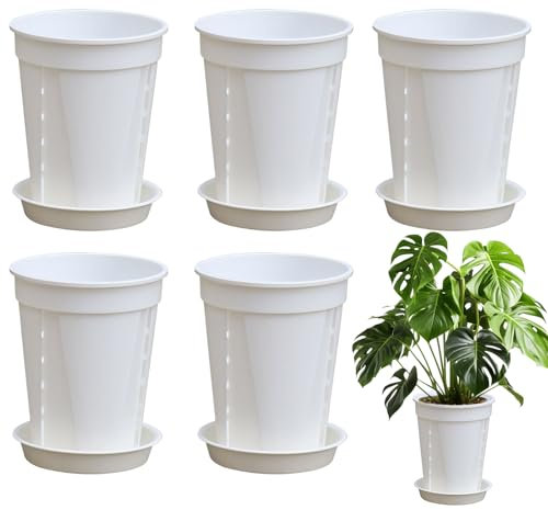 Gvblkq Macetas para Plantas, contenedores de Cultivo de Interior, Caja de Polipropileno de 5 Piezas con bandejas, de Drenaje, construcción Ligera, opción de Almacenamiento apilable
