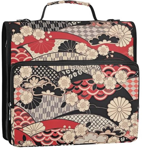 Red Japanese Zephyr Cherry Blossoms 1.5 Inch 3 Anelli Office Binder Organizer con Manico e Tracolla Rimovibile Impermeabile Portfolio Raccoglitore per Ufficio Scuola Gestor de encuadernación de