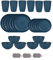 Set di Posate in Plastica da 24 Pezzi Per 6 Persone Ciotole Piatti e Bicchieri Infrangibili Posate da Picnic Colorate e Riutilizzabili Adatto al Microonde e Alla Lavastoviglie (Blu scuro)