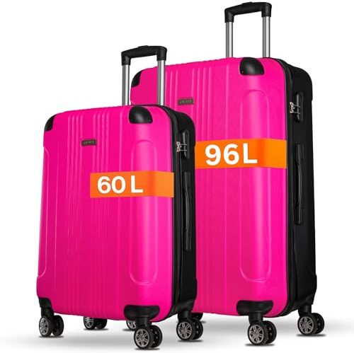 NOWI Kofferset – 2-teiliges Koffer Hartschale Set aus ABS mit Zahlenschloss, 4 Doppelrollen, Dehnfalte, 360° drehbar, leicht & robust – Reisekoffer mit Rollen Set in Größe L, XL (pink)