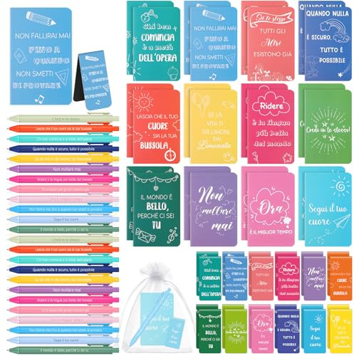 Nezyo 24 Sets Inspirierender Geschenke Enthalten 24 Mini Notizbücher 24 Magnetische Lesezeichen 24 Inspirierende Kugelschreiber 24 Netzbeutel für Abschluss Weihnachts(Helle Farben)