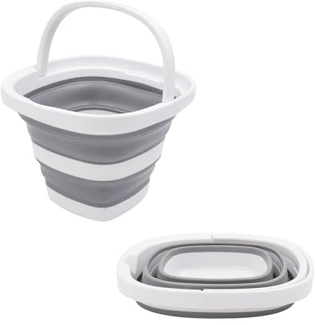 Lre Co. 5L Collapsible Bucket, Portable Water Jug with Sturdy Handle, Car Wash Basin, Space Saving, Foldable Bucket for Outdoor Camping, Fishing, House Cleaning, Pet Feeding, Grey