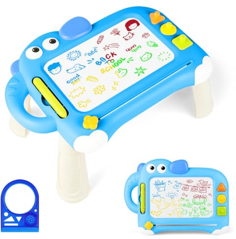 OFFCUP Magnetische Maltafel Kinder Zaubertafel ab 3 Jahr Bunt Magnetische Zeichenbrett Lernspielzeug mit Stempel Spielzeug Geschenk für Kinder ab 3 Jahre Mädchen Jungen - Blau Elefant