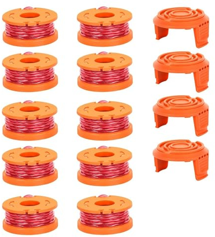 14 Pièces Rechange pour Fil Debroussailleuse Worx 20V, Fil Ø 1,65mm, Longueur 3m, Bobine Debroussailleuse, Coupe Bordure (10 Bobines + 4 Capuchons)