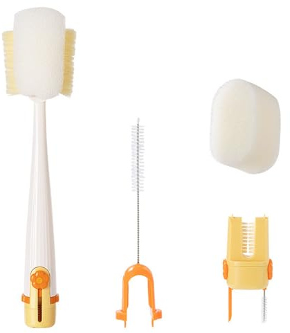 1-Piece 5 in 1 Bottle and Straw Cleaner, Cream White | Multi-functional bottle cleaning brush for water bottles, cups, and travel mugs