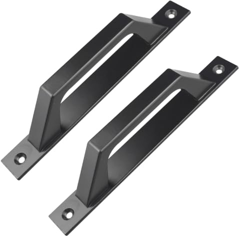 Set di 2 Maniglia per Porta Scorrevole 200mm, Alluminio Pieno Nero Opaco, Ingombro ridotto (43mm) per Sistemi Bypass, Maniglione Industriale Antiruggine per Porte in Legno, Cancelli & Garage