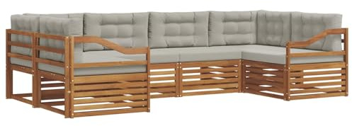 vidaXL Sofagarnituren 6 pcs Natürlich und Hellgrau Massivholz Akazie, Moderner Garten-Sofa, strapazierfähiges Terrassen-Set, Bequeme Sitzmöbel für Deine Lounge-Atmosphäre