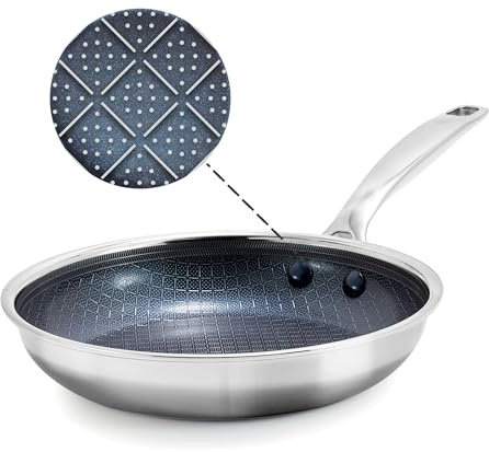 Blue Diamond Hybrid Antihaft-Edelstahl-Pfanne, 20 cm, PFAS-freie Keramikpfanne,Diamond Bond für kraftvolles Anbraten,Eier- und Omelettpfanne,spülmaschinenfest,kühler Griff,Induktion,für alle Herdarten