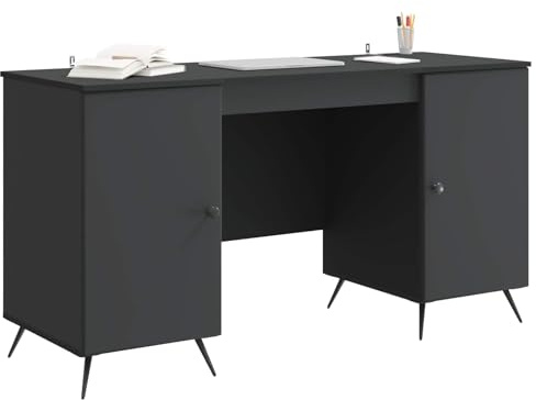 vidaXL Schreibtisch mit Regal Schwarz 142,5 x 50 x 75 cm Holzwerkstoff, Wohnzimmermöbelset, robust, modernes Design, viel Stauraum, rechteckige Anordnung, perfekt für Deko und Raum