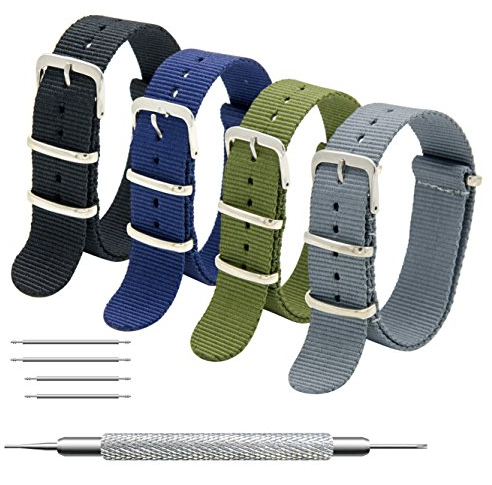 MEGALITH Uhrenarmband Packung mit 4 Nylon Strap 18mm 20mm 22mm Ballistic Nylon Uhr Armband Zulu Uhrband mit Edelstahl Schnalle