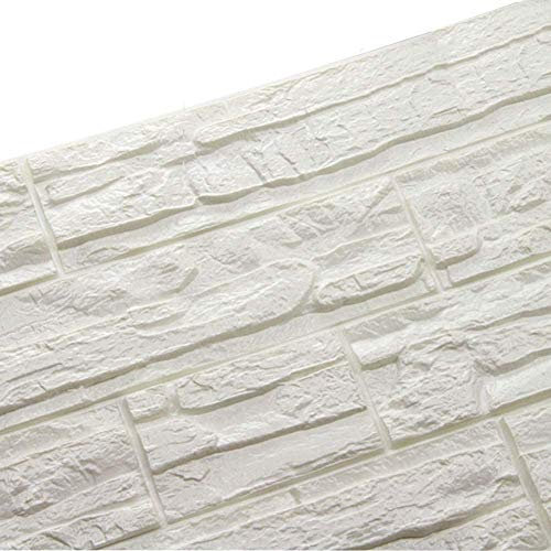 WANWEITONG 3D Papel Pintado ladrillo, PE de Espuma de 3D Wallpaper, DIY Pared Pegatinas Decoración de Pared en Relieve Piedra de ladrillo Para Casa Sala de Estar TV Fondo Pared (24 Pcs, Blanco)