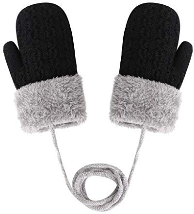 YSXY Handschuhe Fäustlinge Kinder Strickhandschuhe mit Schnur Fingerhandschuhe Kinderhandschuhe Jungen Mädchen Kleinkinder Winter Warme Fausthandschuh