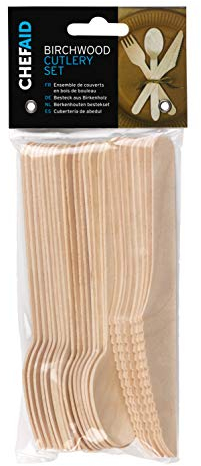 Chef Aid Wooden Cutlery 24 Piece Set - Forks, Knives And Spoons, Sustainable Birchwood Cutlery for Picnics, Parties, Weddings, and more - Biodegradable And Compostable, Sturdy, Durable, Chemical-Free
