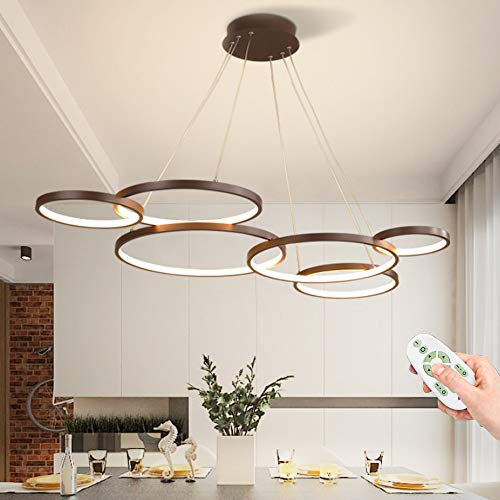 LED Pendelleuchte 6 Ringe Esszimmer Hängelampe Modern Esstisch Hängeleuchte Dimmbar Pendellampe Mit Fernbedienung Höhenverstellbar Deckenlampe Schlafzimmer Wohnzimmer Kronleuchter Retro Desgin