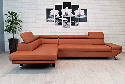 Quattro Meble Echtleder Ecksofa Varsovia 305 x 193 Sofa Couch mit Kopfstützen Echt Leder Eck Couch Leder Mondial 5329 (Ecke Links 193 x 305 cm)