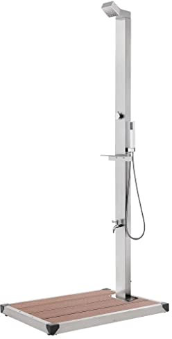 vidaXL Ducha de Jardín con Base Soporte Exterior Patio Piscina Playa Torre Camping Refrescante Aire Libre Moderno Marrón 225 cm Acero Inoxidable