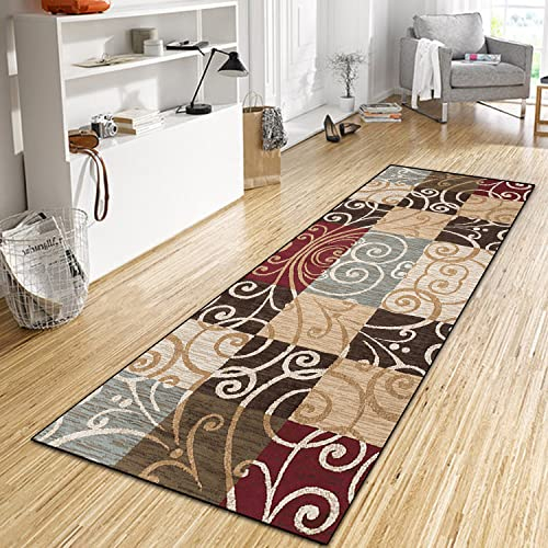 WTHYGB Teppich Läufer Flur 100x350 cm, 6 MM Dickem rutschfest Waschbar Polyester Küchenläufer, Dauerhaft Pflegeleicht Teppichläufer für Korridor/Schlafzimmer/Innen Wohnzimmer/Küche-Vintage-Beige